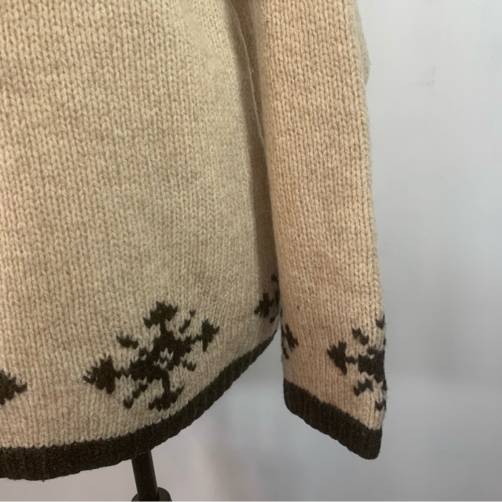Muskoka Lakes Wool Sweater Pull on Cardigan Funnel Neck Moose & Snow Beige BRN L - Picture 7 of 15